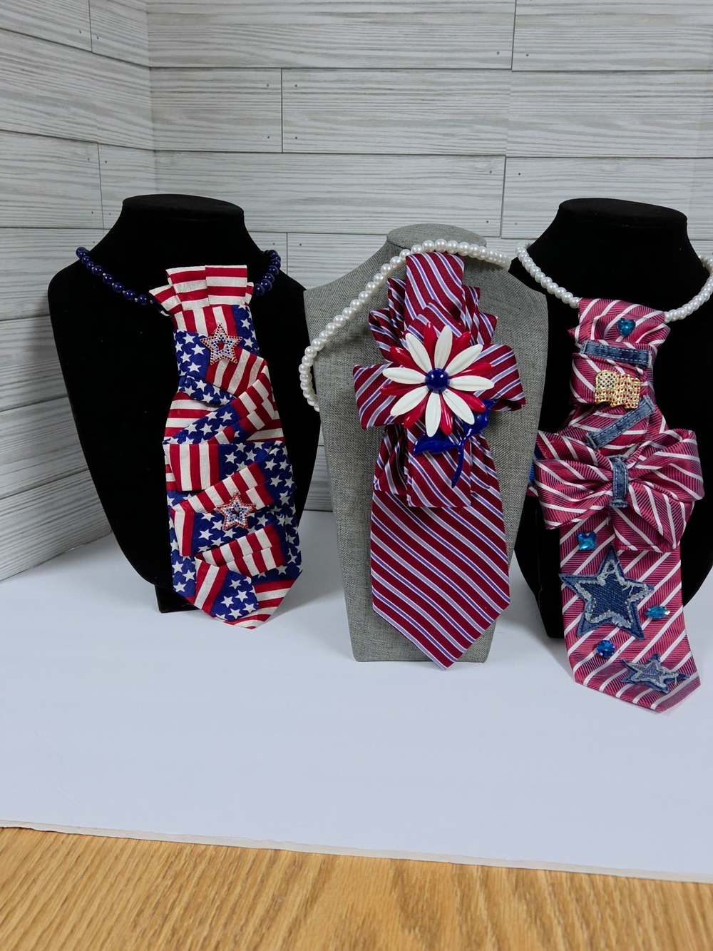Patriotic & Striped Decorative Neck Tie Set - Red, White & Blue